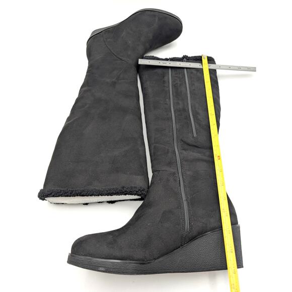 Aerosoles Binocular Shearling Tall Wedge Boots Black Suede Size US9.5 EU40 - Picture 6 of 14